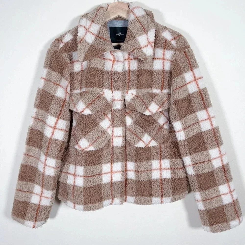 7 For All Mankind Brown Teddy Crop Jacket - Picture 2 of 15